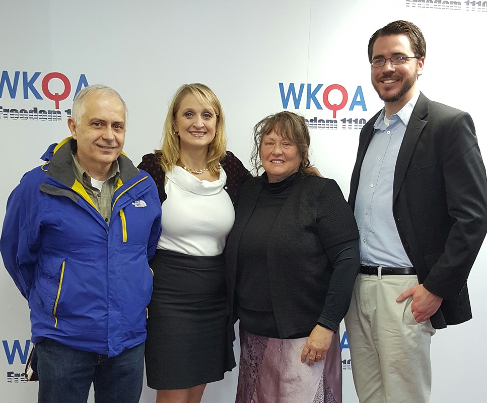 Dr. Christine Bacon and her guests George Elliott, Cheri Britt and Michael Maunder at the WKQA radio studio