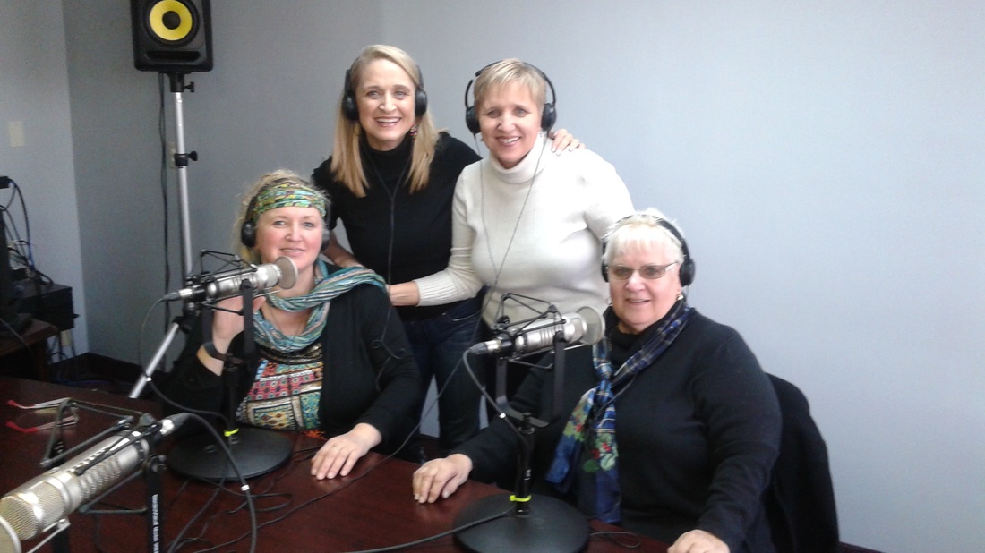 Dr. Christine Bacon in the Breakfast wth Bacon studio with her mother Marti and sisters Kathy and Marie.