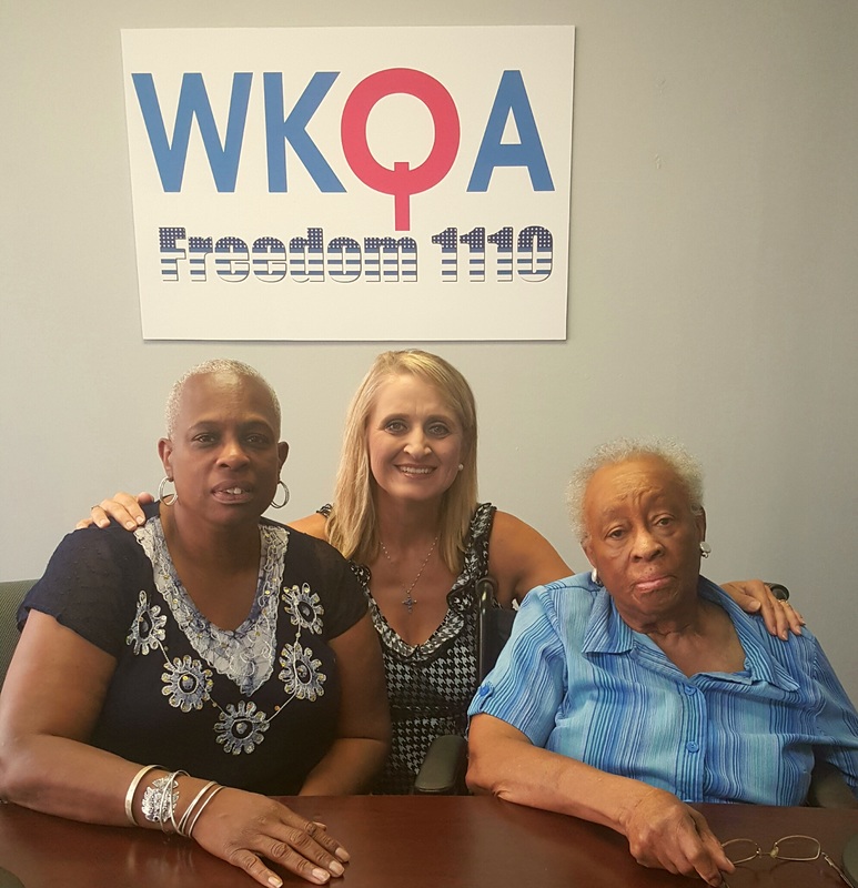 Mrs. Alberta Montgomery (half of a Super Couple) and daughter Billie Cook with host Dr. Christine Bacon in the WKQA studio in Norfolk, Virginia.