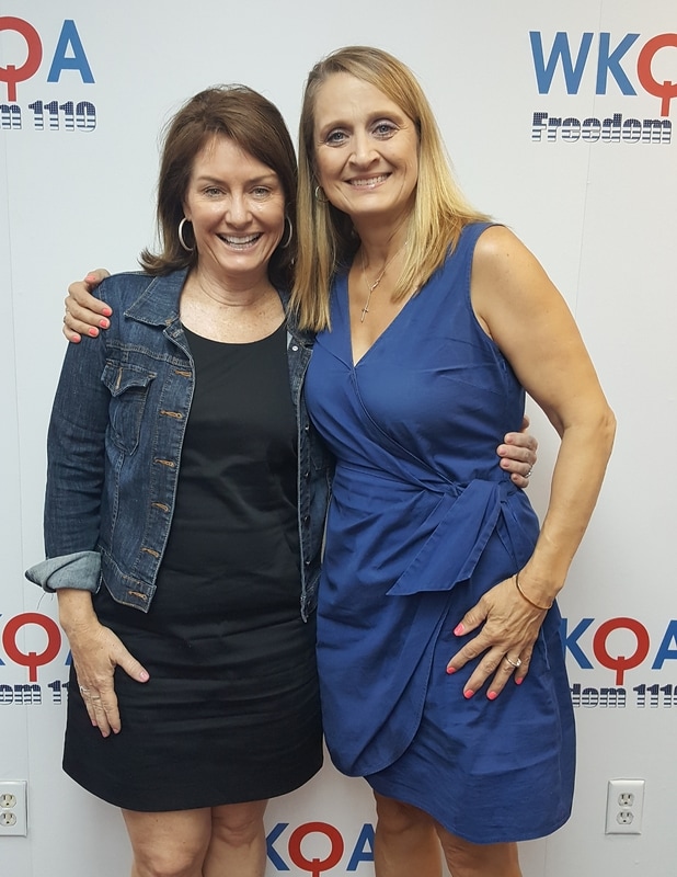 Guest Anne-Ferrell Tata with host Christine Bacon at the WKQA studios in Virginia after discussing what they love doing most--praying for their children.