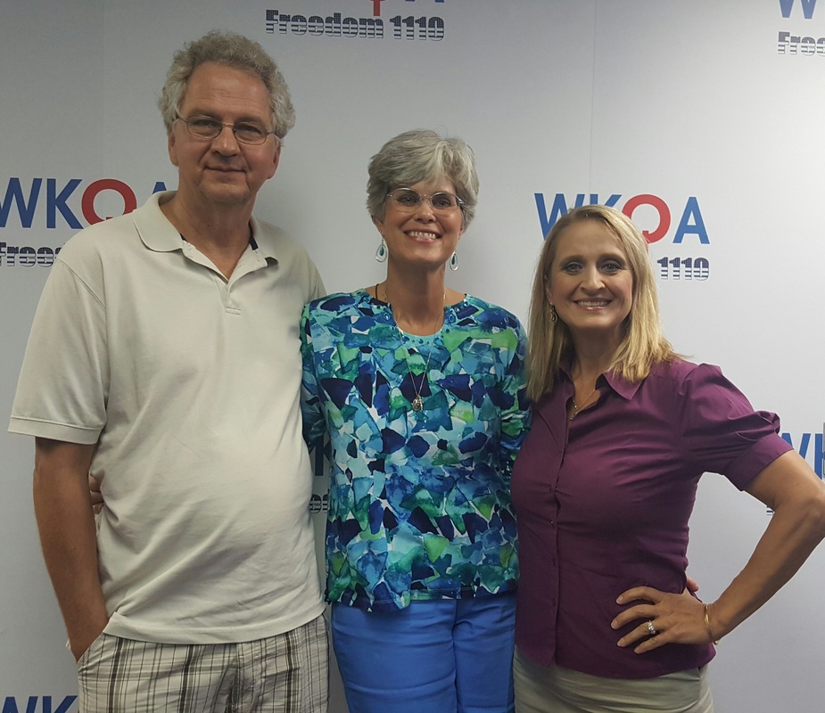 Guest Cheryl Van Buren with husband Brad and Dr. Christine Bacon at the WKQA studio in Norfolk, Virginia.