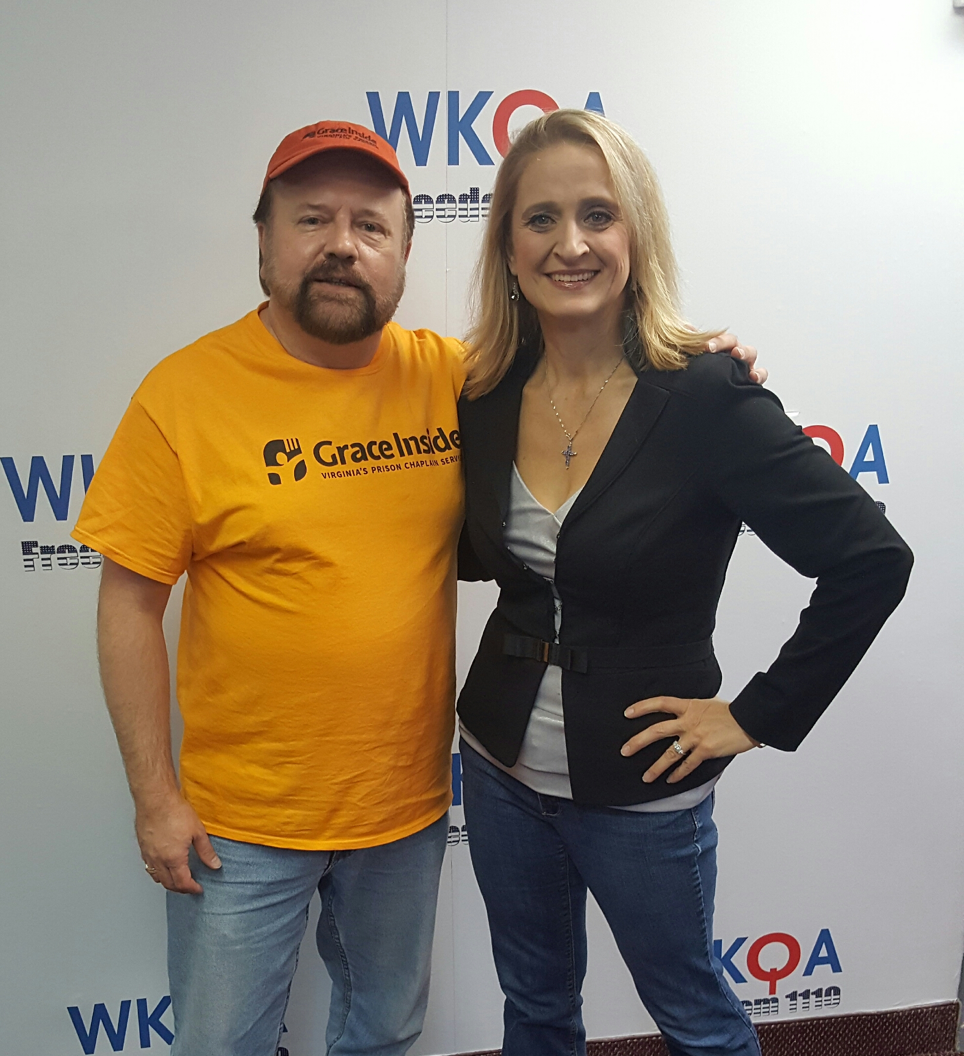 Guest Rev. J. Randy Myers and host Dr. Christine M. Bacon sharing a smile at the WKQA studios in Norfolk, Virginia after an energy-filled broadcast. 