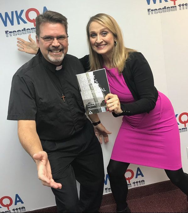 Dr. Christine Bacon and her guest in a silly pose at the WKQA studio in Hampton Roads, Virginia.